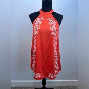 Lulu's Fabiola Coral Orange Embroidered Halter Shift Dress Size Small